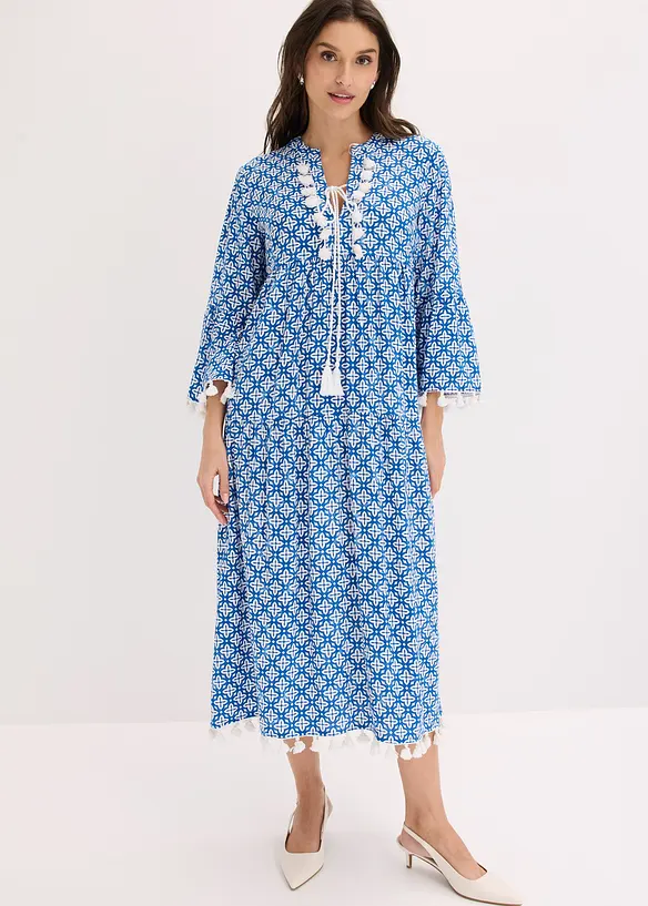 Tunika-Kleid aus fließender Viskose in blau von vorne (Totalaufnahme) - bonprix Tunika-Kleid aus fließender Viskose in blau von vorne (Totalaufnahme) - bonprix