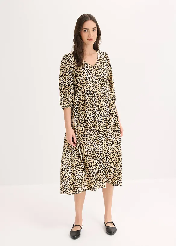 Tunika-Kleid aus fließendem Viskose-Mix in beige von vorne (Totalaufnahme) - bonprix Tunika-Kleid aus fließendem Viskose-Mix in beige von vorne (Totalaufnahme) - bonprix