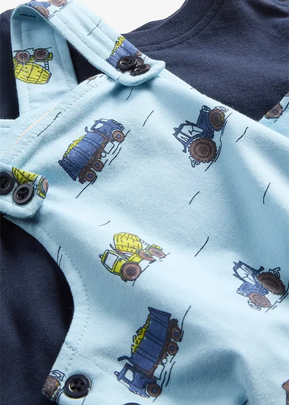 Baby Set aus Shirt und Sweat-Latzhose aus reiner Bio-Baumwolle (2-tlg.Set) in blau - bonprix