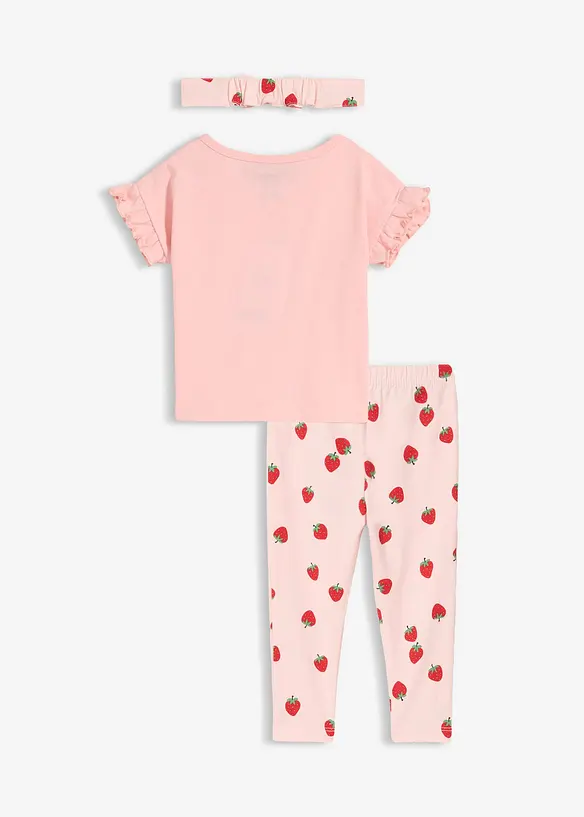 Baby Shirt, Leggings und Stirnband aus Bio-Baumwolle (3-tlg.Set) in rosa von hinten - bonprix