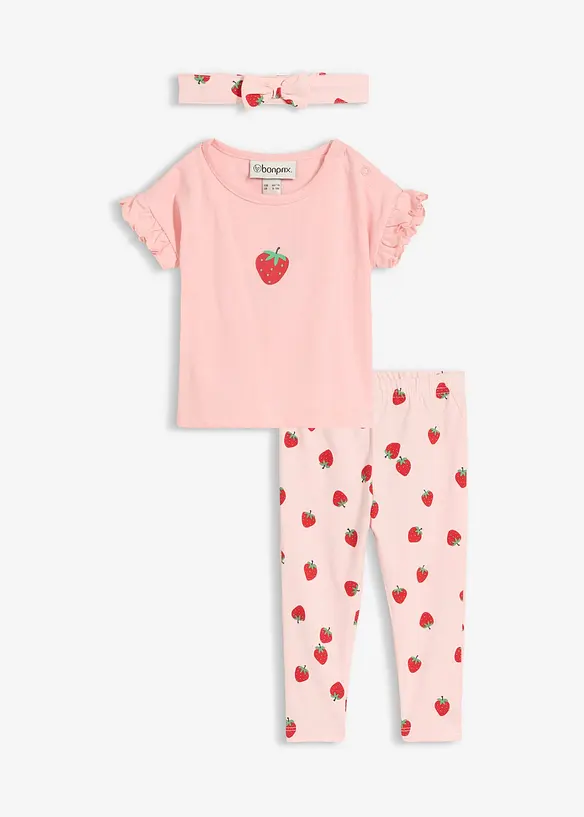 Baby Shirt, Leggings und Stirnband aus Bio-Baumwolle (3-tlg.Set) in rosa von vorne - bonprix
