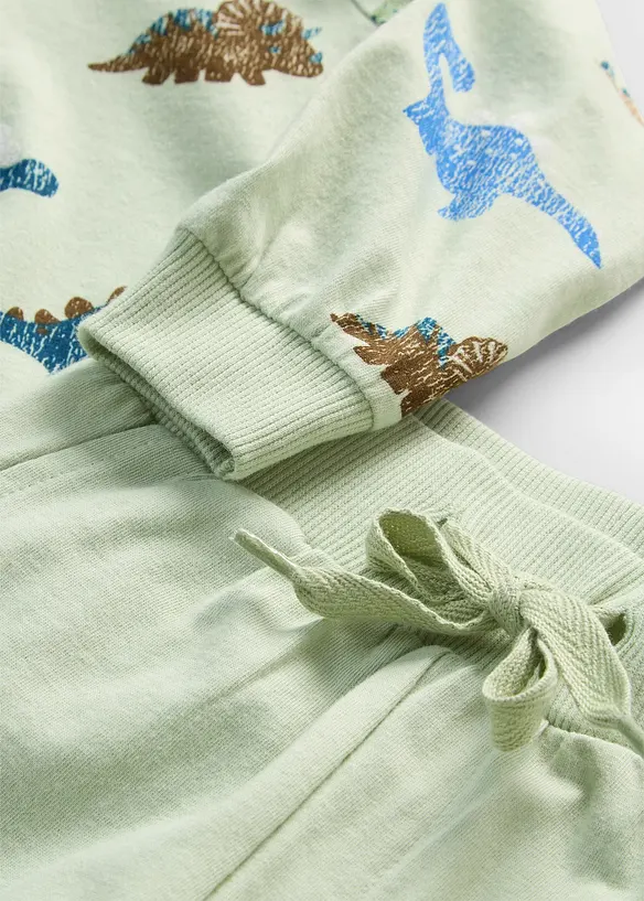 Baby Shirtjacke, T-Shirt und Jogginghose aus reiner Bio-Baumwolle (3-tlg.Set) in grün - bonprix