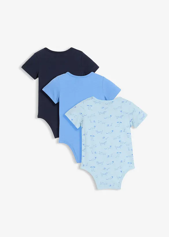 Baby Kurzarmbody aus reiner Bio-Baumwolle (3er Pack) in blau von hinten - bonprix