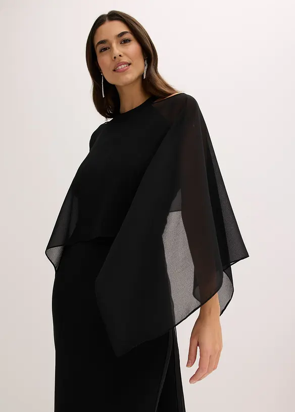 Chiffon Cape aus fließendem Material in schwarz von vorne (im Anschnitt) - bonprix Chiffon Cape aus fließendem Material in schwarz von vorne (im Anschnitt) - bonprix