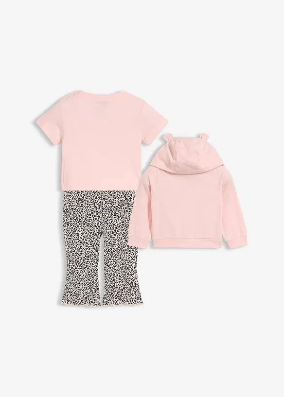 Leichte Baby Shirtjacke mit T-Shirt und Leggings aus reiner Bio-Baumwolle (3-tlg.Set) in beige von hinten - bonprix