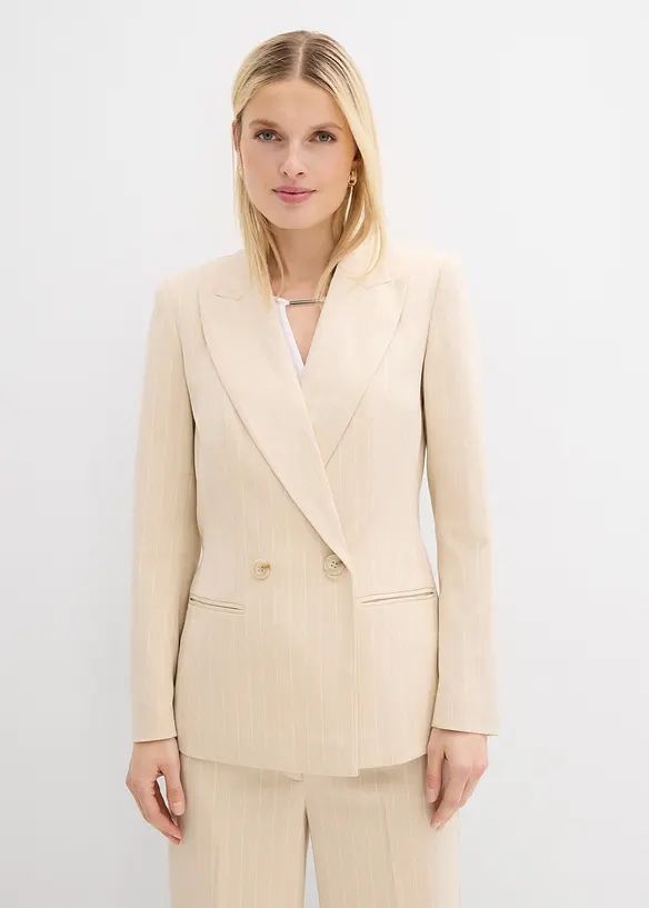 Blazer mit Nadelstreifen in beige von vorne (im Anschnitt) - bonprix