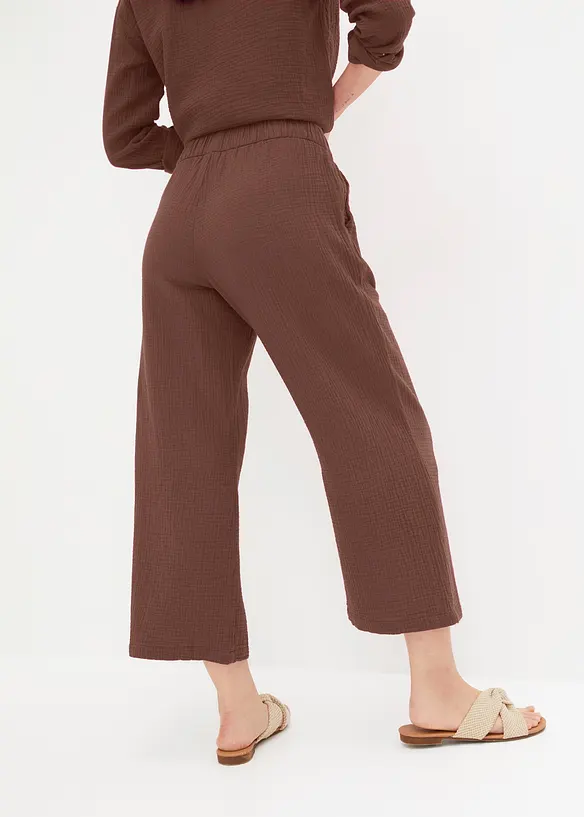 Musselin-Marlenehose aus reiner Baumwolle in braun von hinten - bonprix