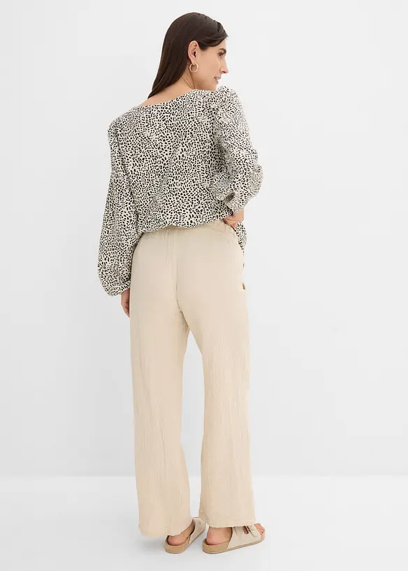 Umstandshose aus reinem Baumwoll-Musselin, Loose Fit in beige von hinten - bonprix