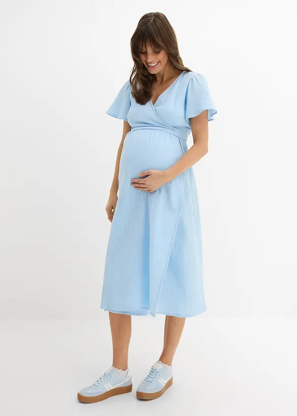 2-in-1 Umstands- und Stillkleid aus Baumwoll-Musselin in blau von vorne (Totalaufnahme) - bonprix 2-in-1 Umstands- und Stillkleid aus Baumwoll-Musselin in blau von vorne (Totalaufnahme) - bonprix
