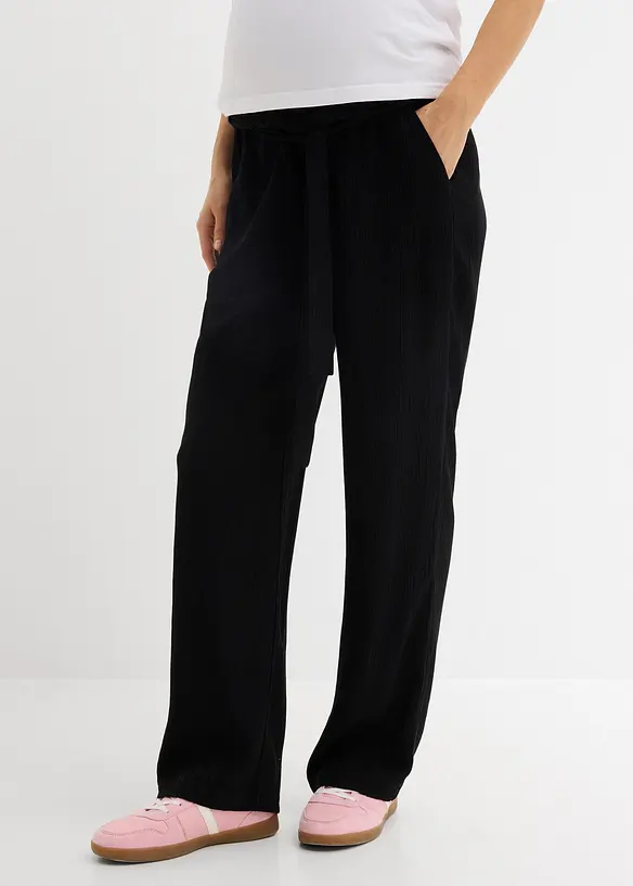 Bequeme Umstandshose aus Viskose-Crepe. Loose Fit in schwarz von vorne - bonprix