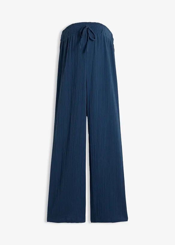 Bequeme Umstandshose mit Smogbund aus reinem Baumwollmusselin in blau von vorne - bonprix
