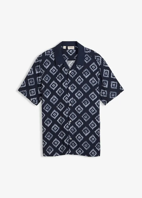 Kurzarmhemd aus Viskose in Regular Fit in blau von vorne - bonprix