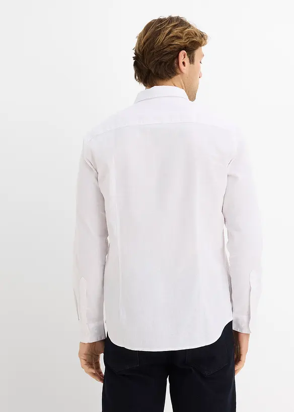 Langarmhemd aus Leinen-Mix in Modern Fit in weiß von hinten (im Anschnitt) - bonprix