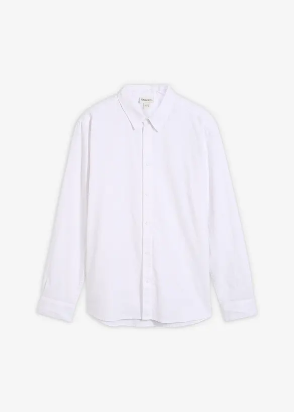 Langarmhemd aus Leinen-Mix in Modern Fit in weiß von vorne - bonprix