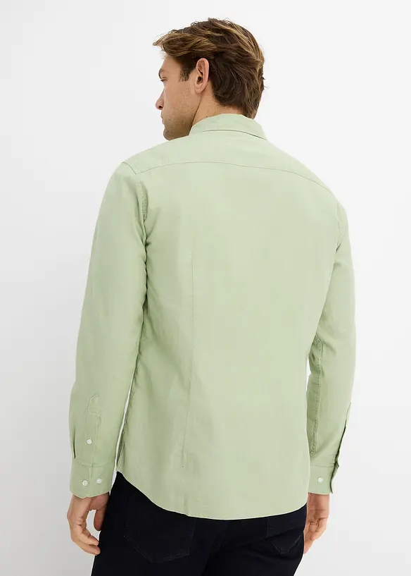 Langarmhemd aus Leinen-Mix in Modern Fit in grün von hinten (im Anschnitt) - bonprix