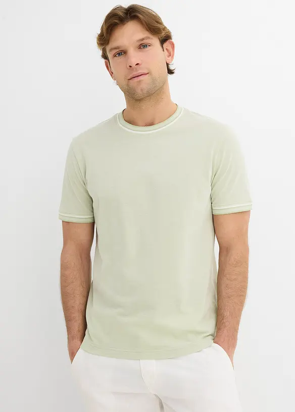 Piqué-T-Shirt aus reiner Bio-Baumwolle in grün von vorne (im Anschnitt) - bonprix
