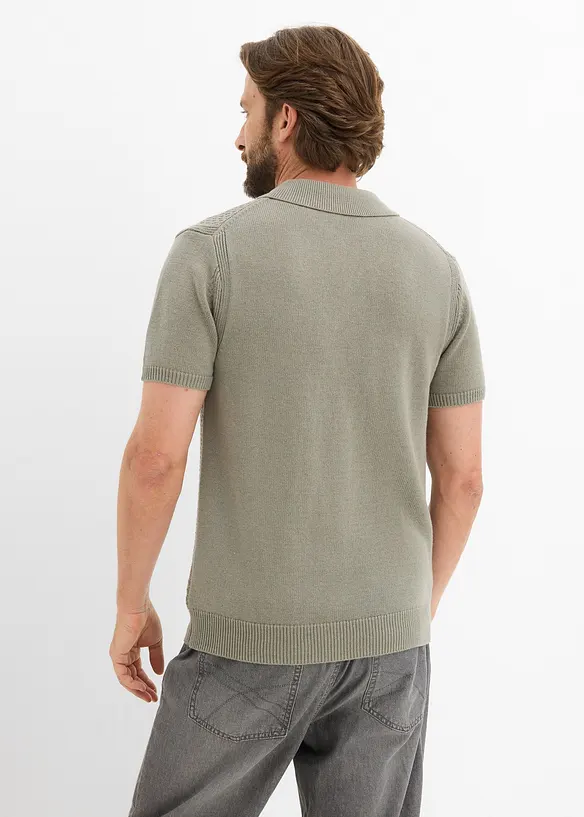 Gestricktes Poloshirt aus reiner Baumwolle in grau von hinten (im Anschnitt) - bonprix