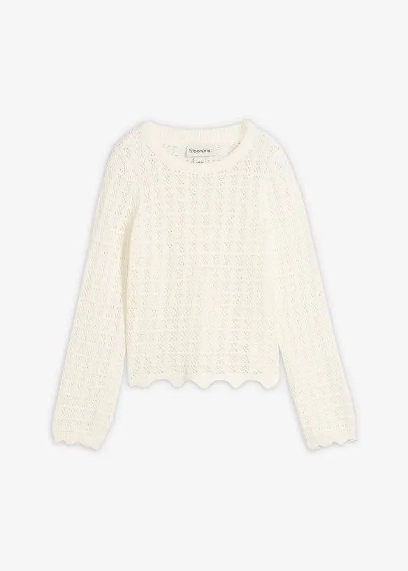 Ajour-Pullover in weiß von vorne - bonprix