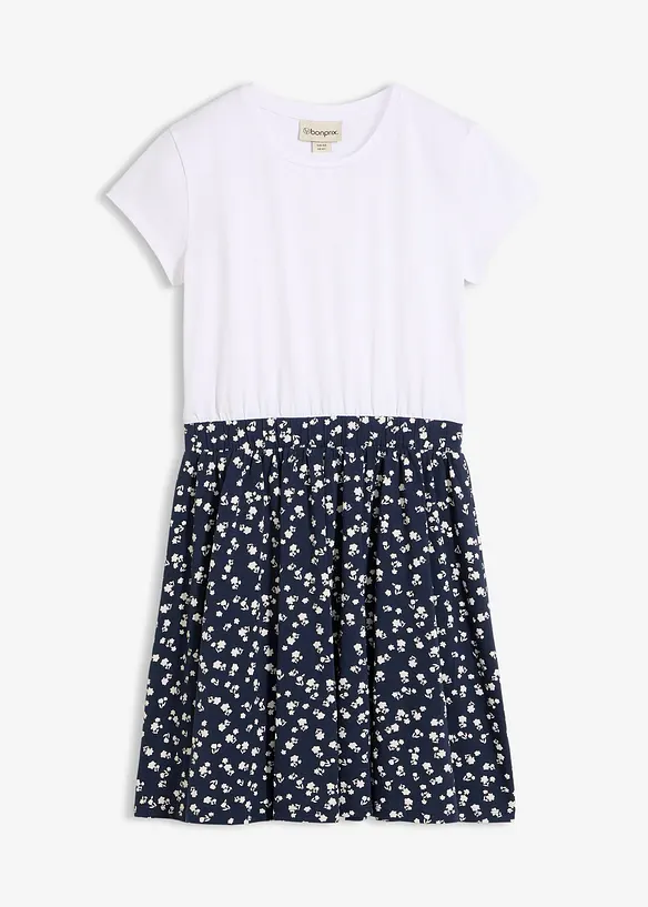 Jerseykleid aus elastischem Bio-Baumwoll-Mix in weiß von vorne - bonprix