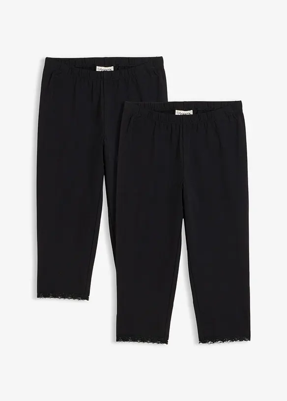 Capri-Leggings mit Bio-Baumwolle (2er Pack) in schwarz von vorne - bonprix