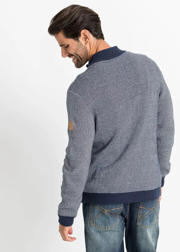 Grobstrickjacke aus reiner Baumwolle in blau von hinten (im Anschnitt) - bonprix