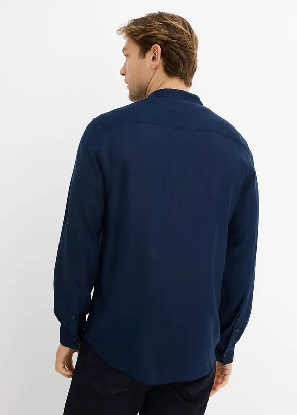 Langarmhemd aus Leinen-Mix in Regular Fit in blau von hinten (im Anschnitt) - bonprix