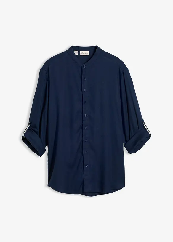 Langarmhemd aus Leinen-Mix in Regular Fit in blau von vorne - bonprix