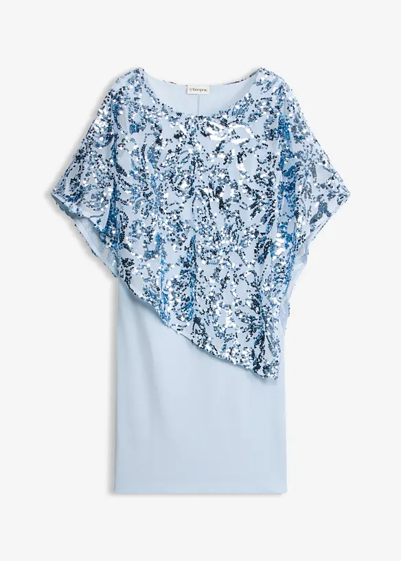 Cocktailkleid mit Pailletten-Überwurf in blau von vorne - bonprix