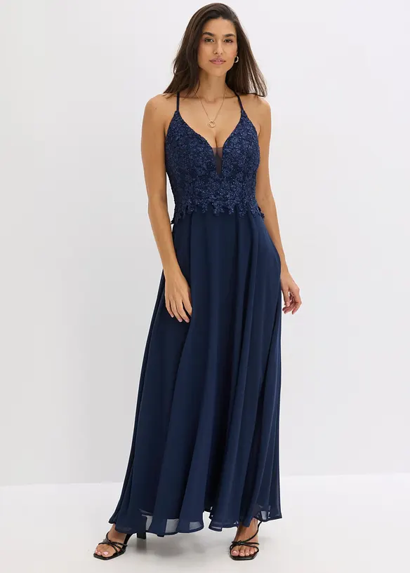 Trägerkleid in blau von vorne (Totalaufnahme) - bonprix