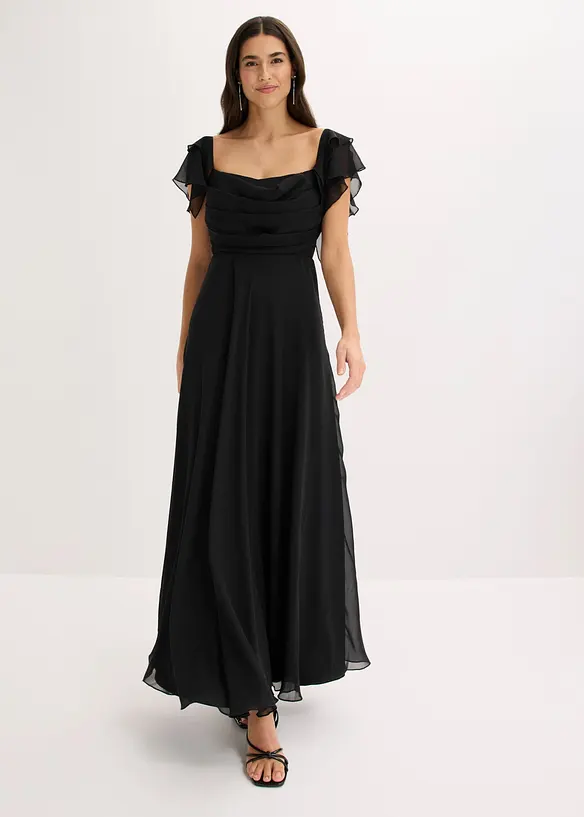 Abendkleid aus feinem Chiffon mit Drapierung in schwarz von vorne (Totalaufnahme) - bonprix Abendkleid aus feinem Chiffon mit Drapierung in schwarz von vorne (Totalaufnahme) - bonprix