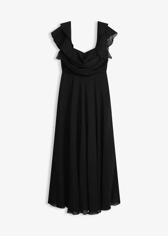 Abendkleid aus feinem Chiffon mit Drapierung in schwarz von vorne - bonprix Abendkleid aus feinem Chiffon mit Drapierung in schwarz von vorne - bonprix