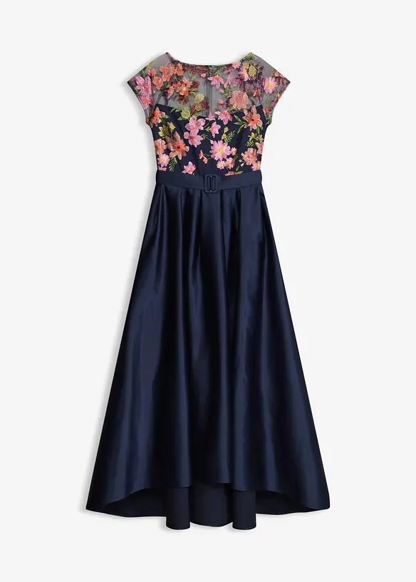 Maxikleid aus glänzendem Satin mit Spitze in blau von vorne - bonprix Maxikleid aus glänzendem Satin mit Spitze in blau von vorne - bonprix
