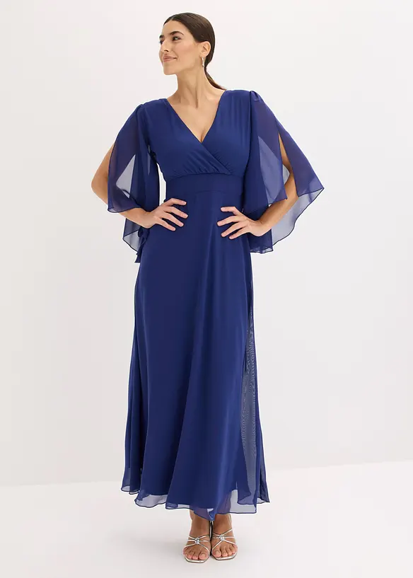 Abendkleid aus feinem Chiffon in blau von vorne (Totalaufnahme) - bonprix