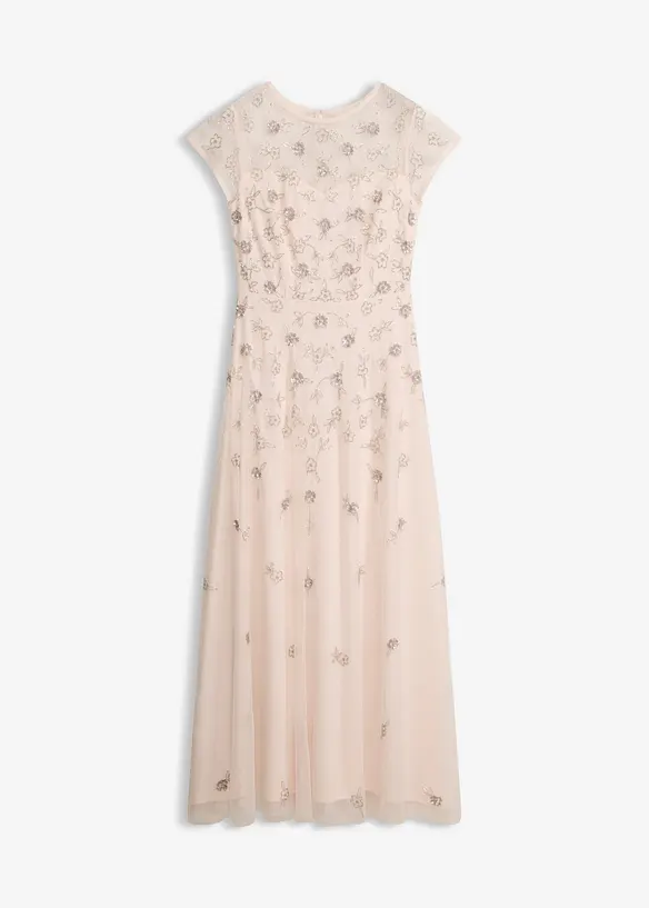 Abendkleid aus zartem Tüll mit Paillettenstickerei in rosa von vorne - bonprix