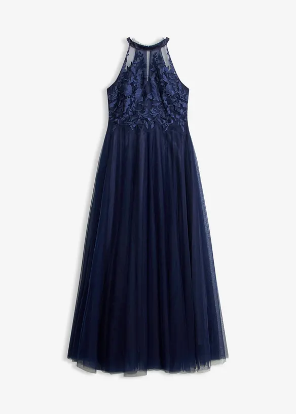 Abendkleid aus zartem Tüll mit Spitze in blau von vorne - bonprix Abendkleid aus zartem Tüll mit Spitze in blau von vorne - bonprix