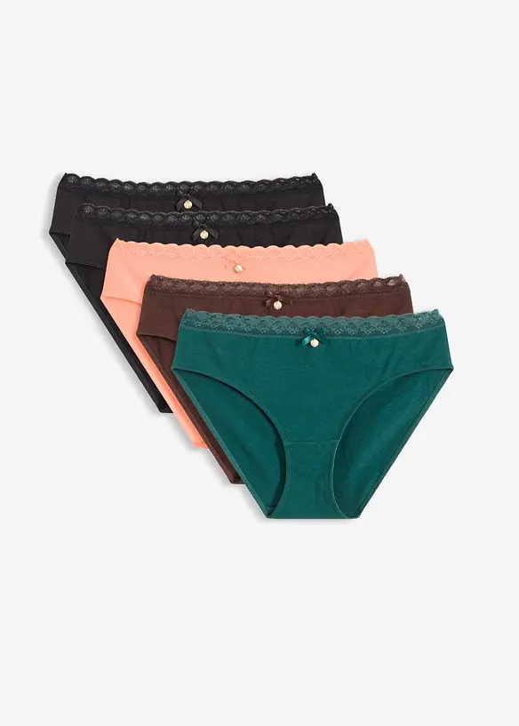 Slip mit Spitze (5er Pack) in schwarz von vorne - bonprix