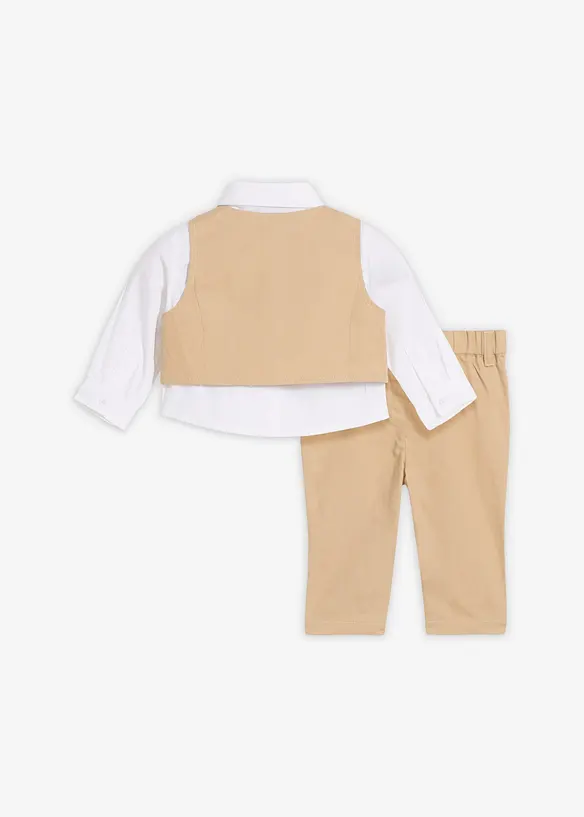 Festliches 3-teiliges Baby Set aus reiner Baumwolle (3-tlg. Set) in beige von hinten - bonprix