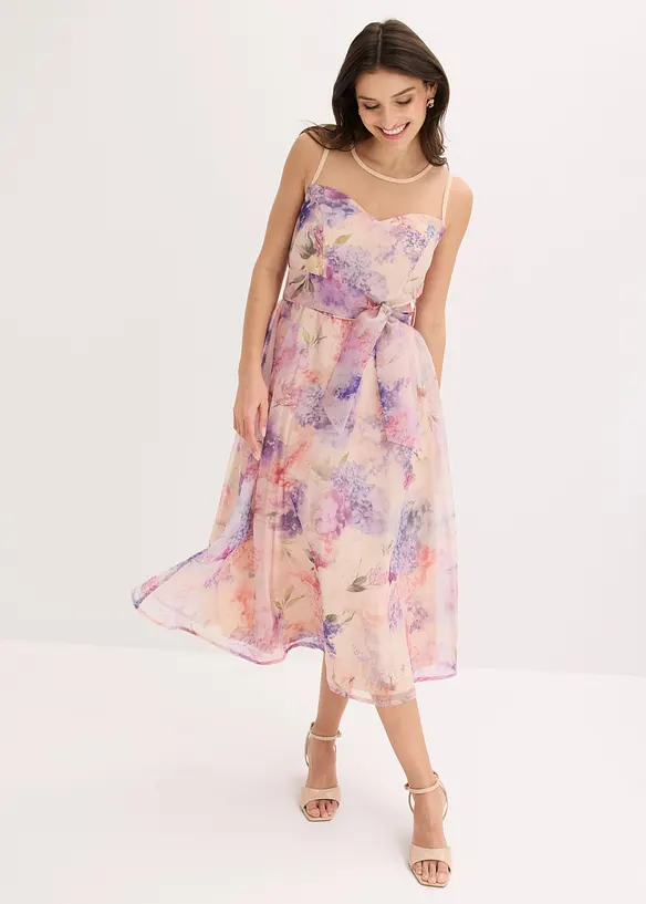 Midikleid aus zartem Tüll in rosa von vorne (Totalaufnahme) - bonprix