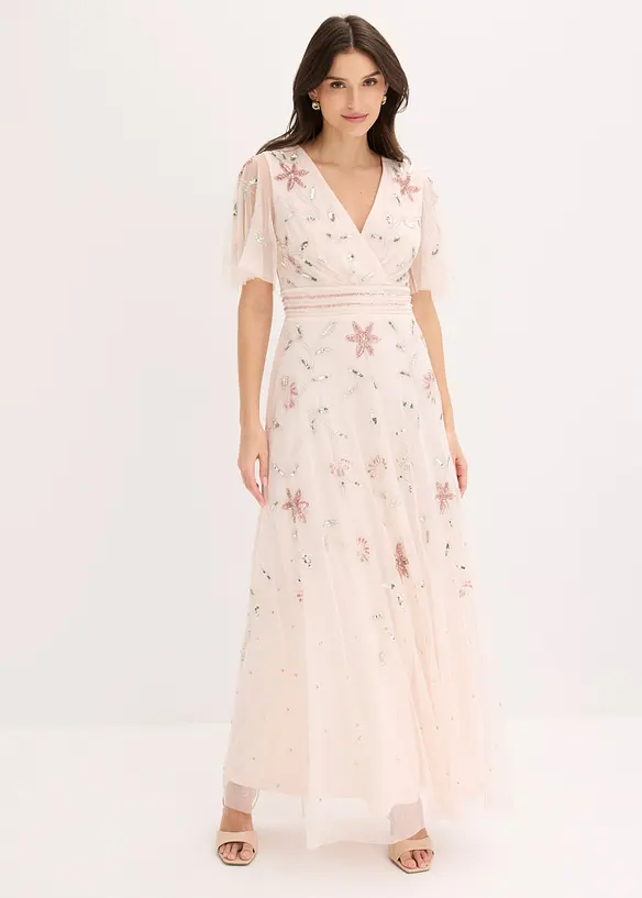 Abendkleid mit Paillettenstickerei in rosa von vorne (Totalaufnahme) - bonprix