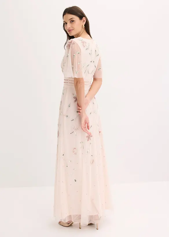 Abendkleid mit Paillettenstickerei in rosa von hinten (Totalaufnahme) - bonprix