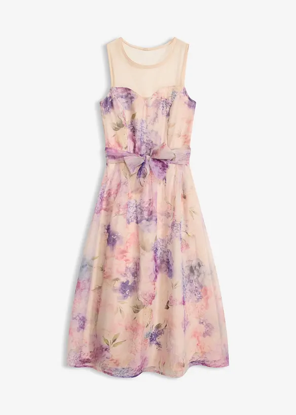 Midikleid aus zartem Tüll in rosa von vorne - bonprix