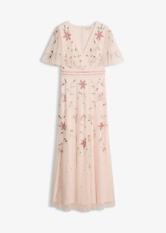 Abendkleid mit Paillettenstickerei in rosa von vorne - bonprix