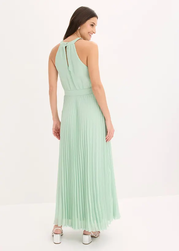 Abendkleid aus feinem Chiffon mit Plisseé in grün von hinten (Totalaufnahme) - bonprix