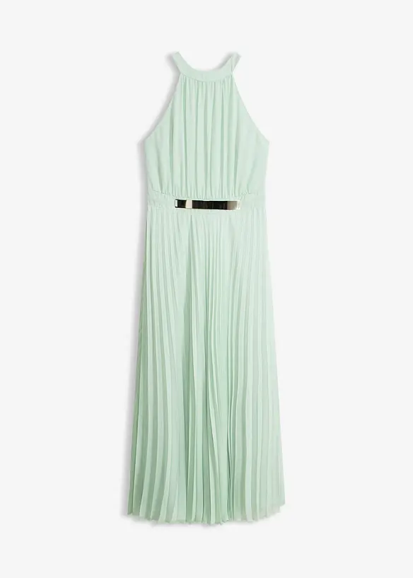 Abendkleid aus feinem Chiffon mit Plisseé in grün von vorne - bonprix