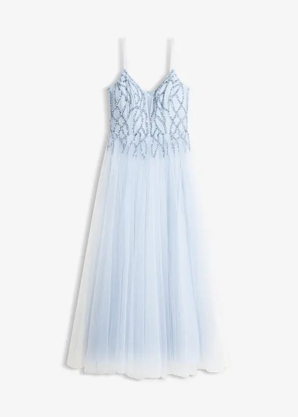 Abendkleid aus zartem Tüll mit Strasssteinverzierungen in blau von vorne - bonprix Abendkleid aus zartem Tüll mit Strasssteinverzierungen in blau von vorne - bonprix