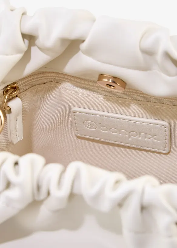 kleine Umhängetasche mit Metallhenkel in beige geöffnet - bonprix