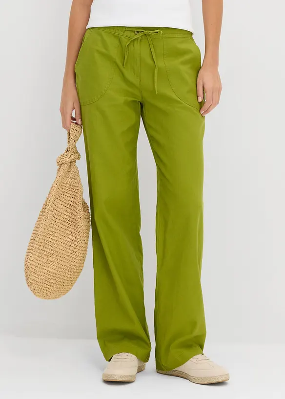 Leinen-Hose mit weitem Bein in grün von vorne - bonprix Leinen-Hose mit weitem Bein in grün von vorne - bonprix