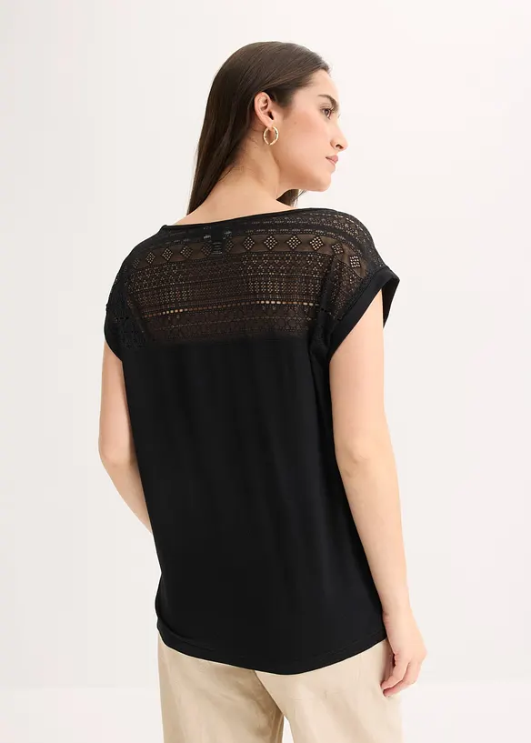 Shirt aus softem Viskose-Mix in schwarz von hinten (im Anschnitt) - bonprix