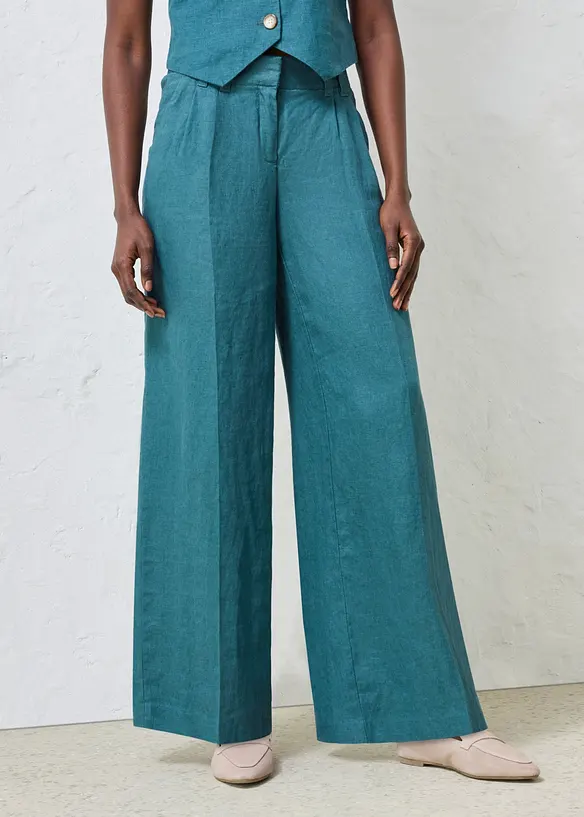 Leinenhose in petrol von vorne - bonprix