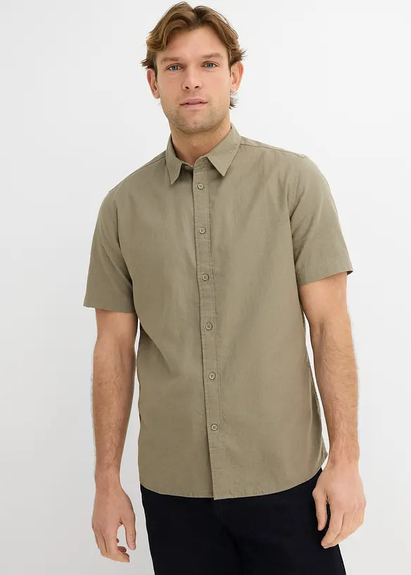 Kurzarmhemd aus Leinen-Mix in Regular Fit in grau von vorne (im Anschnitt) - bonprix